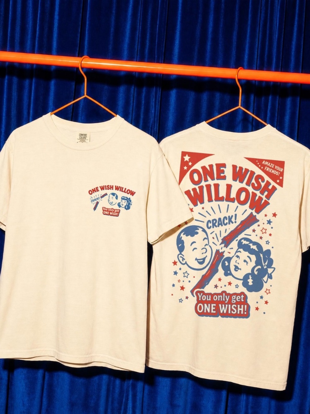 Comfort Colors Ivory Graphic Tee with Red and Blue Vintage Print